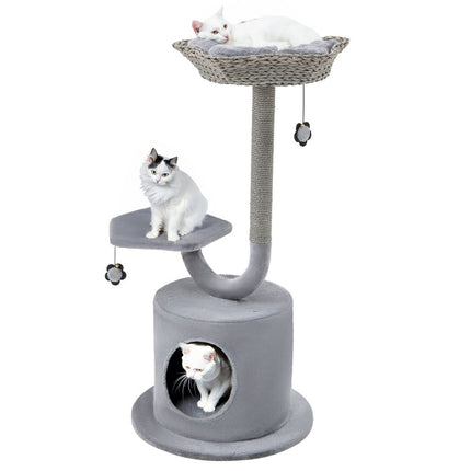 Indoor Scratching Post with Curved Metal Frame 3 Tier Cat Activity Center Gray