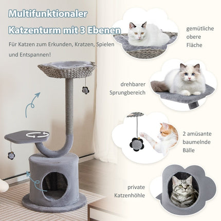 Indoor Scratching Post with Curved Metal Frame 3 Tier Cat Activity Center Gray