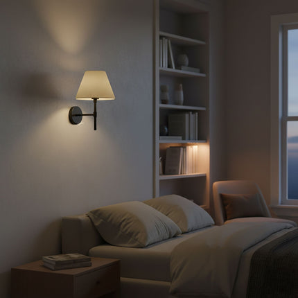 Indoor Wall Lamp with Black Bracket & Linen Shade