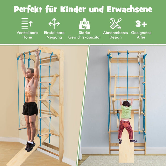 Indoor Wall-Mounted Gym Ladder, 100KG Capacity, Wood