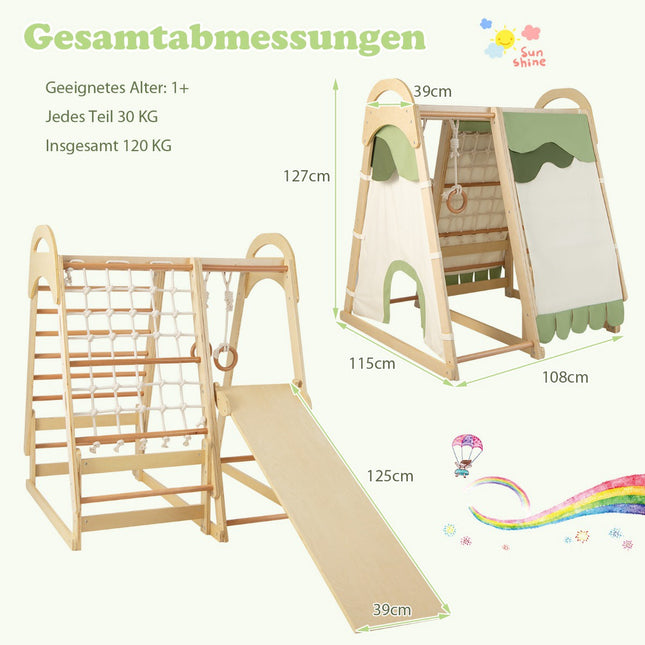Indoor Wooden Climbing Playset for Kids with Slide & Tent