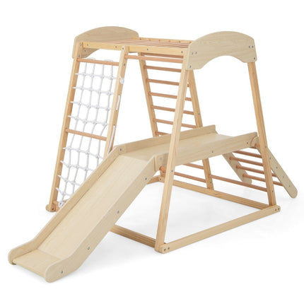 Indoor Wooden Climbing Set with Slide, Ladder, Net