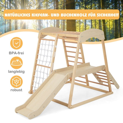 Indoor Wooden Climbing Set with Slide, Ladder, Net