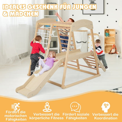 Indoor Wooden Climbing Set with Slide, Ladder, Net