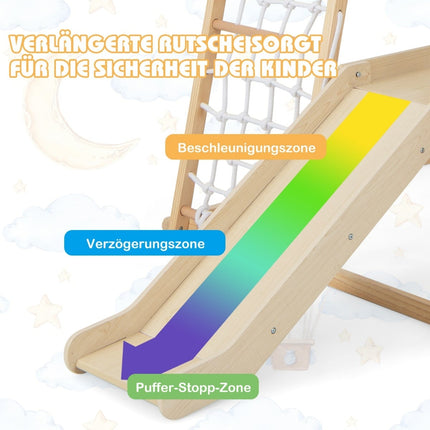 Indoor Wooden Climbing Set with Slide, Ladder, Net