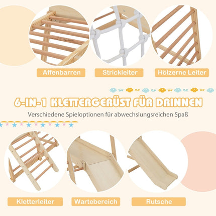 Indoor Wooden Climbing Set with Slide, Ladder, Net