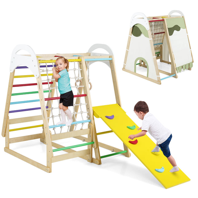 Indoor Wooden Playset with Slide and Monkey Bars