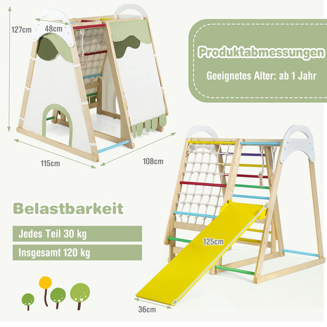 Indoor Wooden Playset with Slide and Monkey Bars