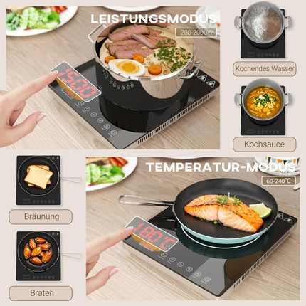 Portable single induction hob, 2000W, 10 power levels, black
