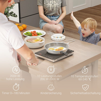 Portable single induction hob, 2000W, 10 power levels, black
