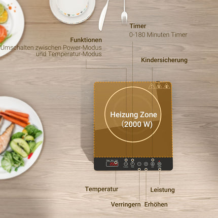 Portable single induction hob, 2000W, 10 power levels, black