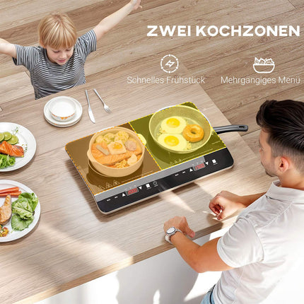 Portable double induction hob, 8 power levels, 3500W