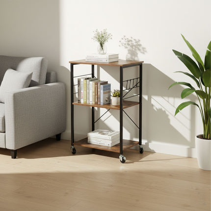 Industrial 3-Tier Trolley with Wheels and Hooks