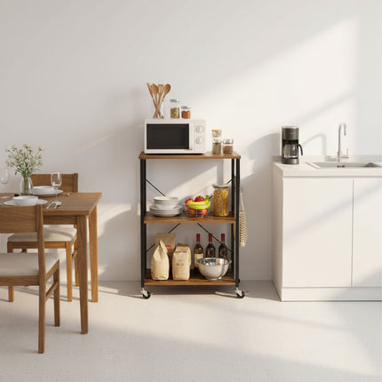Industrial 3-Tier Trolley with Wheels and Hooks
