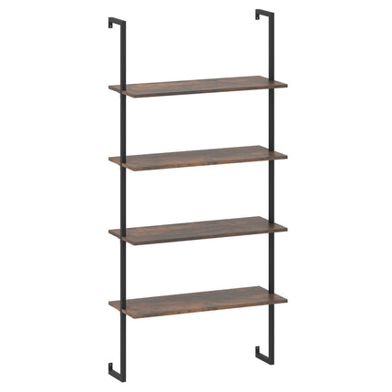 Industrial 4-Tier Wall Shelf with Metal Frame, Brown