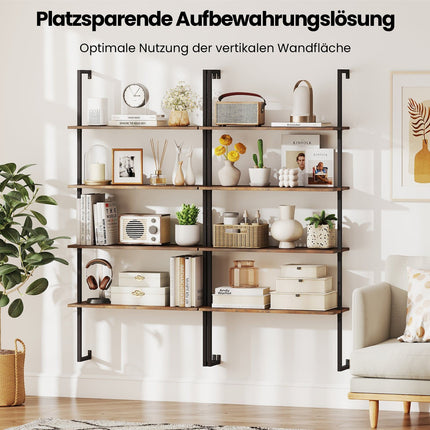 Industrial 4-Tier Wall Shelf with Metal Frame, Brown