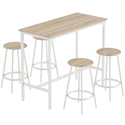 Industrial 5-Piece Bar Table Set with Stools, Oak Finish