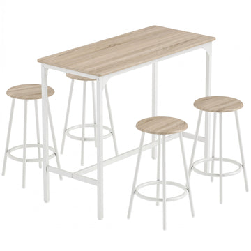 Industrial 5-Piece Bar Table Set with Stools, Oak Finish