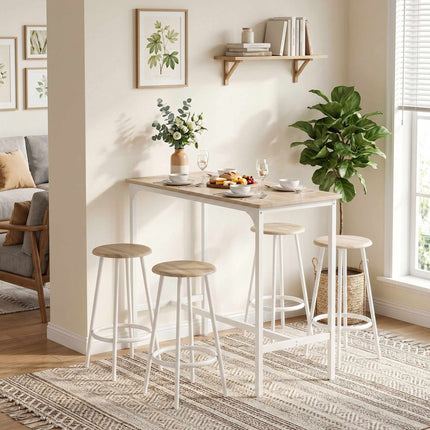 Industrial 5-Piece Bar Table Set with Stools, Oak Finish