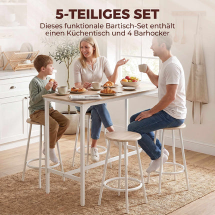 Industrial 5-Piece Bar Table Set with Stools, Oak Finish
