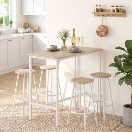 Industrial 5-Piece Bar Table Set with Stools, Oak Finish