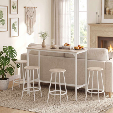 Industrial 5-Piece Bar Table Set with Stools, Oak Finish