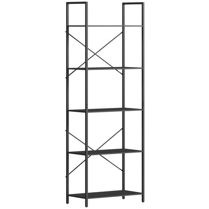Industrial 5-Tier Metal Bookshelf, 60x30x170.5 cm, Black