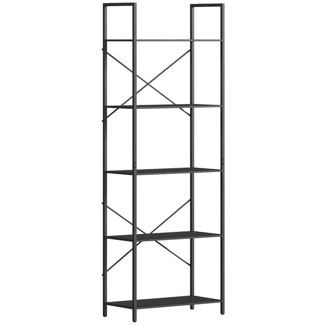 Industrial 5-Tier Metal Bookshelf, 60x30x170.5 cm, Black