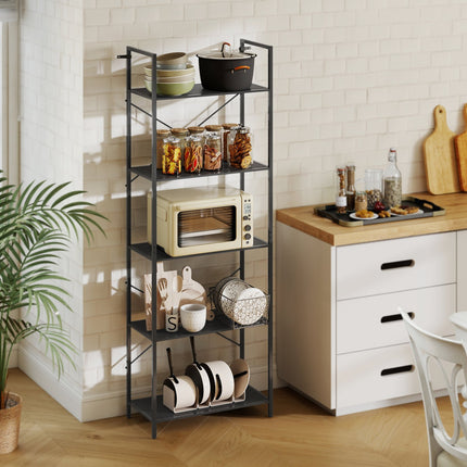 Industrial 5-Tier Metal Bookshelf, 60x30x170.5 cm, Black