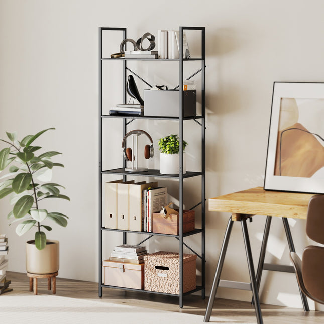 Industrial 5-Tier Metal Bookshelf, 60x30x170.5 cm, Black