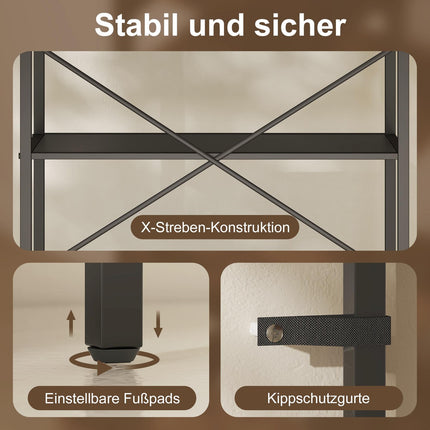 Industrial 5-Tier Metal Bookshelf, 60x30x170.5 cm, Black