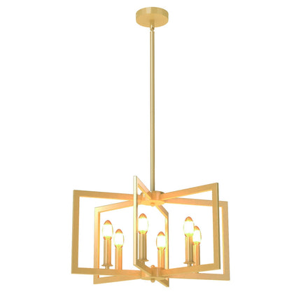 Industrial 6-Light Chandelier, Adjustable Height, Gold