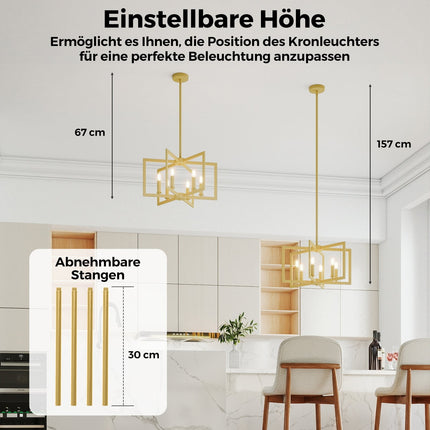 Industrial 6-Light Chandelier, Adjustable Height, Gold