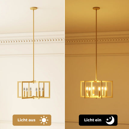 Industrial 6-Light Chandelier, Adjustable Height, Gold