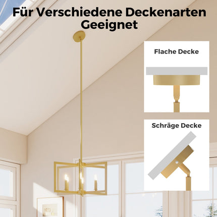 Industrial 6-Light Chandelier, Adjustable Height, Gold