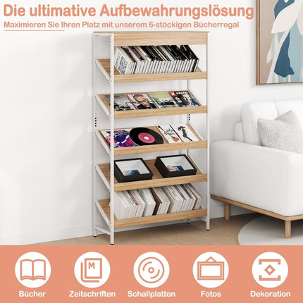 Industrial 6-Tier Bookshelf, Metal Frame, 161 cm Tall