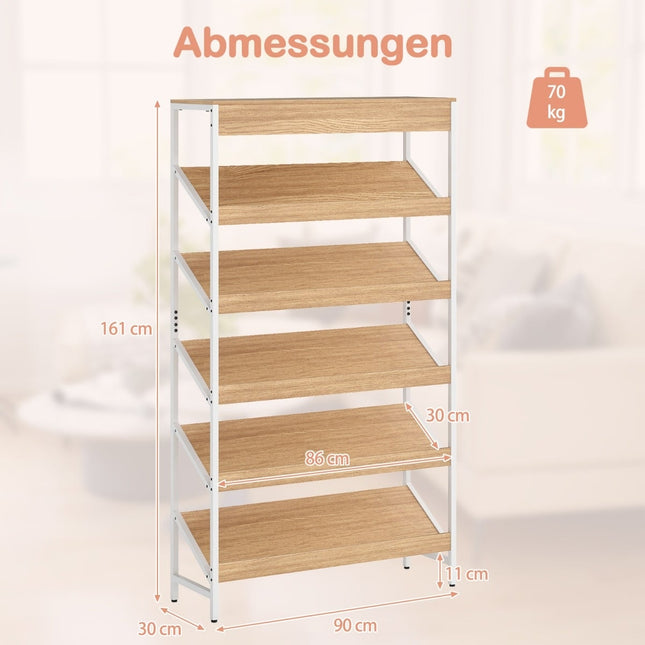Industrial 6-Tier Bookshelf, Metal Frame, 161 cm Tall