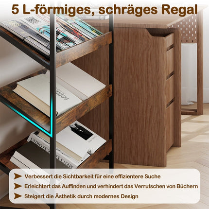 Industrial 6-Tier Bookshelf with Metal Frame, 161 cm