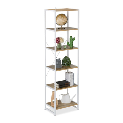 Industrial 6-Tier Metal and Wood Bookcase
