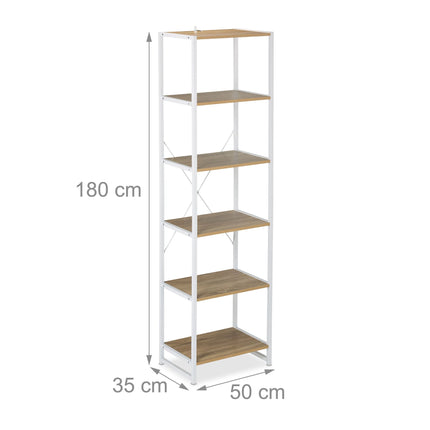 Industrial 6-Tier Metal and Wood Bookcase