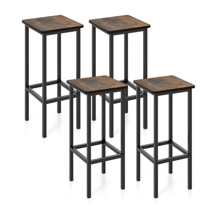 Industrial Bar Stools Set of 4 with Steel Frame & Footrest