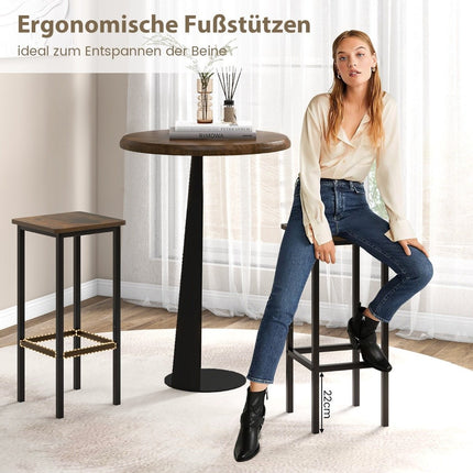 Industrial Bar Stools Set of 4 with Steel Frame & Footrest