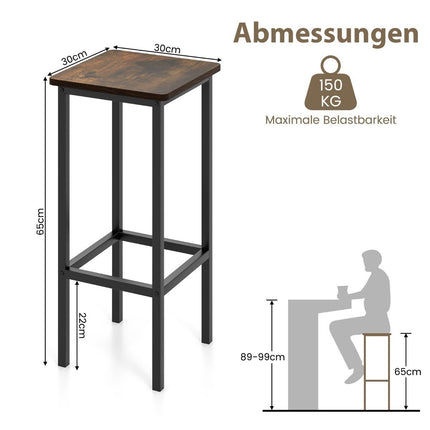 Industrial Bar Stools Set of 4 with Steel Frame & Footrest