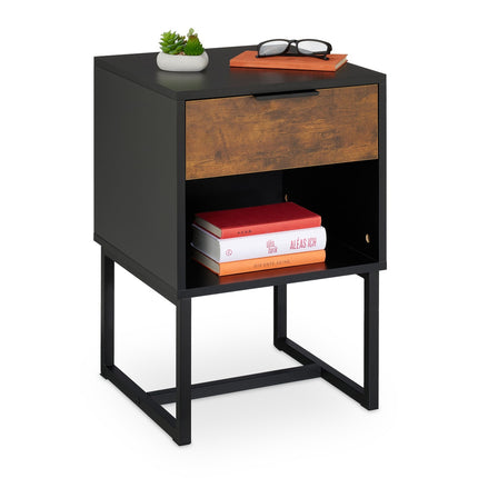 Industrial Bedside Table with Drawer and Shelf