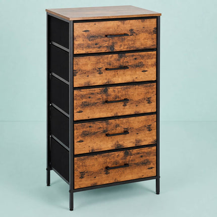 Industrial Black Chest of 5 Fabric Drawers, 94x45x30 cm