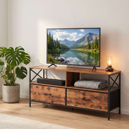 Industrial Black TV Stand with Storage, 120 cm