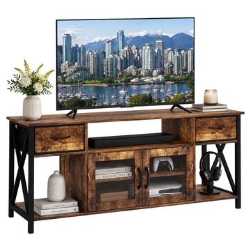 Industrial Black TV Stand with Storage, 140 cm