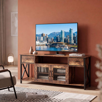 Industrial Black TV Stand with Storage, 140 cm