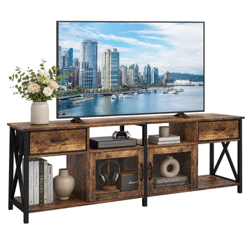 Industrial Black TV Stand with Storage, 180 cm