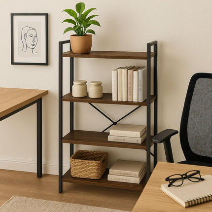 Industrial Bookcase – Black Metal & Dark Wood Shelf